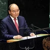 Chủ tịch nước Nguyễn Xuân Phúc phát biểu tại Phiên thảo luận Cấp cao Đại hội đồng Liên hợp quốc lần thứ 76. (Ảnh: Thống Nhất/TTXVN)