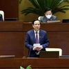 Bộ trưởng Bộ Lao động, Thương binh và Xã hội Đào Ngọc Dung phát biểu giải trình, làm rõ một số vấn đề đại biểu Quốc hội nêu. (Ảnh: Phạm Kiên/TTXVN)