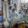 Nhân viên y tế điều trị cho bệnh nhân COVID-19 tại bệnh viện ở Tarzana, bang California, Mỹ. (Ảnh: AFP/TTXVN)