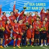 U23 Việt Nam khép lại kỳ SEA Games thành công cho Việt Nam với tấm huy chương Vàng cuối cùng. (Ảnh: Hải An/Vietnam+)