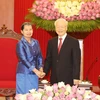Tổng Bí thư Nguyễn Phú Trọng tiếp Phó Chủ tịch Đảng Nhân dân Campuchia (CPP), Phó Thủ tướng Campuchia Men Sam An. (Ảnh : Trí Dũng/TTXVN)