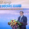 Thủ tướng Phạm Minh Chính phát biểu tại Chương trình cầu truyền hình trực tiếp “Khát vọng đại dương xanh.” (Ảnh: Dương Giang-TTXVN)