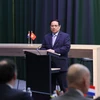 Thủ tướng Phạm Minh Chính phát biểu tại buổi làm việc với các CEO Khu công nghệ cao Brainport và tỉnh Bắc Brabant. (Ảnh: Dương Giang/TTXVN)