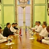 Đoàn đại biểu Ban Đối ngoại Trung ương hội kiến Ủy viên Bộ Chính trị, Bộ trưởng Ngoại giao Cuba Bruno Rodríguez Parrilla. (Ảnh: Mai Phương/TTXVN)