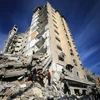 Những tòa nhà bị phá hủy sau cuộc không kích của Israel xuống thành phố Rafah, Dải Gaza ngày 9/3/2024. (Ảnh: THX/TTXVN)