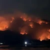Rừng trên địa bàn xã Núi Tô, huyện Tri Tôn tiếp tục cháy lớn trong đêm 26/4. (Ảnh: TTXVN phát)