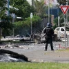 Cảnh sát được triển khai tại thủ phủ Noumea nhằm ngăn cuộc biểu tình bạo loạn phản đối dự luật điều chỉnh một số quy định đối với vùng lãnh thổ New Caledonia thuộc Pháp, ngày 14/5/2024. (Ảnh: AFP/TTXVN)