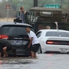 Ngập lụt do mưa lớn ảnh hưởng của bão Hilary ở Palm Springs, California, Mỹ. (Ảnh: AFP/TTXVN)