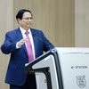 Thủ tướng Phạm Minh Chính phát biểu về chính sách của Việt Nam tại Đại học Quốc gia Seoul. (Ảnh: Dương Giang/TTXVN)