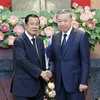 Chủ tịch nước Tô Lâm tiếp Chủ tịch Đảng Nhân dân Campuchia, Chủ tịch Thượng viện Vương quốc Campuchia Samdech Hun Sen. (Ảnh: Nhan Sáng/TTXVN)