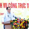 Thủ tướng Phạm Minh Chính phát biểu tại Hội nghị chuyên đề nâng cao hiệu quả cung cấp và sử dụng dịch vụ công trực tuyến. (Ảnh: Dương Giang/TTXVN)