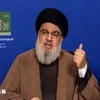 Thủ lĩnh phong trào Hezbollah tại Liban Hassan Nasrallah trong bài phát biểu trên truyền hình ngày 12/7/2023. (Ảnh: AFP/TTXVN)