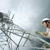 Công nhân thi công hoàn thành đường dây 500kV mạch 3. (Ảnh: Việt Hoàng/TTXVN)