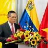 Đại sứ Việt Nam tại Venezuela Vũ Trung Mỹ phát biểu tại buổi lễ. (Ảnh: TTXVN phát)