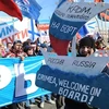 Một cuộc biểu tình ở Chelyabinsk ủng hộ người gốc Nga trên bán đảo Crimea. (Ảnh: Ria Novosti)