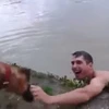 Lầm tưởng ông chủ chết đuối, chú chó lao xuống hồ cứu