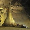 Các cột thạch nhũ lấp lánh ánh vàng cao như một toàn nhà nằm trong lòng hang rộng, cách cửa hang chừng 400m. (Ảnh: Minh Đức/TTXVN)
