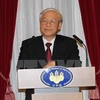 Tổng Bí thư Nguyễn Phú Trọng tại Dinh thự Thủ tướng ở Thủ đô Tokyo. (Ảnh: Trí Dũng/TTXVN)