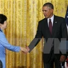 Tổng thống Mỹ Barack Obama và Tổng thống Hàn Quốc Park Geun-hye tại Washington DC ngày 16/10. (Nguồn: Reuters/TTXVN)