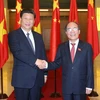 Chủ tịch Quốc hội Nguyễn Sinh Hùng hội kiến Tổng Bí thư, Chủ tịch nước Trung Quốc Tập Cận Bình đang có chuyến thăm cấp Nhà nước tới Việt Nam. (Ảnh: Nhan Sáng/TTXVN)
