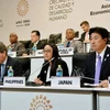 Các Bộ trưởng Tài chính APEC tại cuộc họp báo sau cuộc họp. (Nguồn: Kyodo/TTXVN)