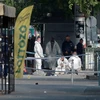 Cảnh sát điều tra tại hiện trường vụ nổ ở Budapest, Hungary ngày 25/9. (Nguồn: AFP/TTXVN) 