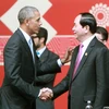 Chủ tịch nước Trần Đại Quang với Tổng thống Mỹ Barack Obama tại phiên khai mạc. (Ảnh: Nhan Sáng/TTXVN)