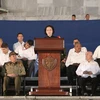 Chủ tịch Quốc hội Nguyễn Thị Kim Ngân dự và phát biểu tại Lễ mít tinh tưởng niệm Lãnh tụ Cuba Fidel Castro Ruz. (Ảnh: Trọng Đức/TTXVN)