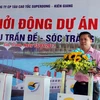 Ông Nguyễn Văn Thể, Bí thư tỉnh ủy Sóc Trăng, phát biểu tại Lễ khởi động dự án bến tàu cao tốc Trần Đề-Côn Đảo. (Ảnh: Trung Hiếu/TTXVN)