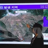 Hình ảnh biểu đồ sóng địa chấn sau vụ động đất được cho là thử hạt nhân của Triều Tiên. (Nguồn: AFP/TTXVN)