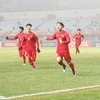 Niềm vui của cầu thủ U23 Việt Nam sau khi ghi bàn thắng mở tỷ số trận đấu. (Ảnh: Hoàng Linh/TTXVN)