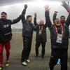 Niềm vui của ban huấn luyện và các cầu thủ đội U23 Việt Nam sau khi đánh bại U23 Iraq. (Nguồn: Ảnh: Hoàng Linh/TTXVN)