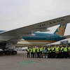 Lễ khai trương dòng máy bay Airbus A350 của Vietnam Airlines tại sân bay quốc tế Frankfurt, Đức vào ngày 9/1. (Ảnh: Phạm Văn Thắng/TTXVN)