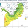 Bản đồ dự báo phân bố độ mặn khu vực Đồng bằng sông Cửu Long. (Nguồn: Trung tâm Dự báo Khí tượng thủy văn quốc gia)