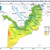Bản đồ dự báo xâm nhập mặn khu vực Đồng bằng sông Cửu Long. (Nguồn: Trung tâm DBKTTVQG)