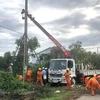 Công ty Điện lực Thừa Thiên-Huế khắc phục sự cố do mưa bão. (Ảnh: TTXVN phát)