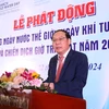 Thứ trưởng Lê Công Thành phát biểu tại Lễ phát động hưởng ứng Ngày Nước thế giới (22/3), Ngày Khí tượng thế giới (23/3) và Chiến dịch Giờ Trái đất năm 2024. (Ảnh: Thanh Thảo/Vietnam+)