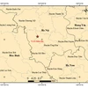 Bản đồ chấn tâm trận động đất xảy ra tại huyện Mỹ Đức, thành phố Hà Nội. (Nguồn: Viện VLĐC)