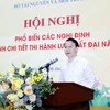 Bộ trưởng Bộ Tài nguyên và Môi trường Đỗ Đức Duy phát biểu tại Hội nghị phổ biến các nghị định quy định chi tiết thi hành Luật đất đai năm 2024. (Ảnh: PV/Vietnam+)