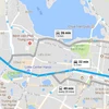 Lộ trình đường đi của du khách nước ngoài bị tài tế taxi “chặt chém”. (Ảnh: Googlemap)