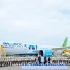 Bamboo Airways chính thức nhận chứng nhận đánh giá an toàn khai thác trong chiều 3/1 tại cảng hàng không quốc tế Nội Bài. (Ảnh: CTV/Vietnam+)
