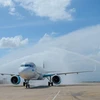 Chuyến bay quốc tế đầu tiên đến Cảng hàng không Quy Nhơn của hãng hàng không Bamboo Airways. (Ảnh: CTV/Vietnam+)
