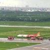 Hình ảnh máy bay Vietjet mang số hiệu VJ322 lao khỏi đường băng Tân Sơn Nhất. (Ảnh: CTV/Vietnam+)