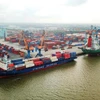 Bốc xếp container tại một bến cảng Hải Phòng. (Ảnh: CTV/Vietnam+)