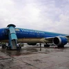 Máy bay Boeing 787-9 của hãng hàng không Vietnam Airlines đã cất cánh từ Nội Bài sang Romania để đưa công dân Việt Nam tại Ukraine về nước. (Ảnh: CTV/Vietnam+)