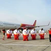 Đội ngũ tiếp viên hàng không Vietjet Air. (Ảnh: CTV/Vietnam+)