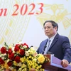 Thủ tướng Chính phủ Phạm Minh Chính đến dự và chỉ đạo Hội nghị tổng kết công tác năm 2022, triển khai nhiệm vụ năm 2023 của Bộ Giao thông Vận tải. (Ảnh: Dương Giang/TTXVN)