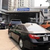 Các phương tiện xếp hàng vào đăng kiểm tại Trung tâm đăng kiểm xe cơ giới số 29-03V ở Láng Thượng, quận Đống Đa, Hà Nội. (Ảnh: Hoài Nam/Vietnam+)