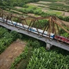 Đoàn tàu của Tổng công ty Đường sắt Việt Nam đi qua chầu Long Biên. (Ảnh: Thành Đạt/TTXVN)