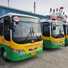 Tuyến buýt kế cận mang số hiệu 215 (Bến xe Mỹ Đình-Bến xe Trực Ninh) có giá vé toàn tuyến 90.000 đồng/lượt. (Ảnh: PV/Vietnam+)